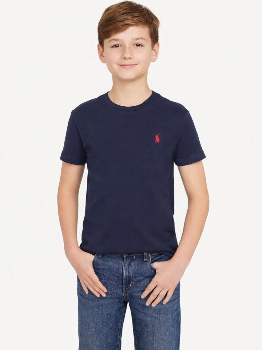 Polo Ralph Lauren Boys Navy Blue Tee Shirt | Short Sleeve Small Slim Fit